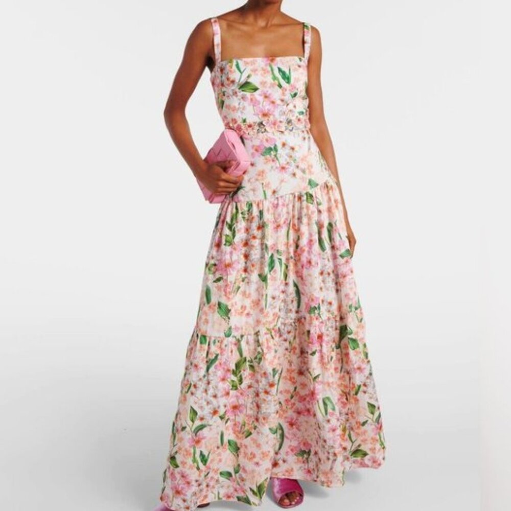 Agua By Agua Bendita lima jardiniera' floral-print linen maxi dress